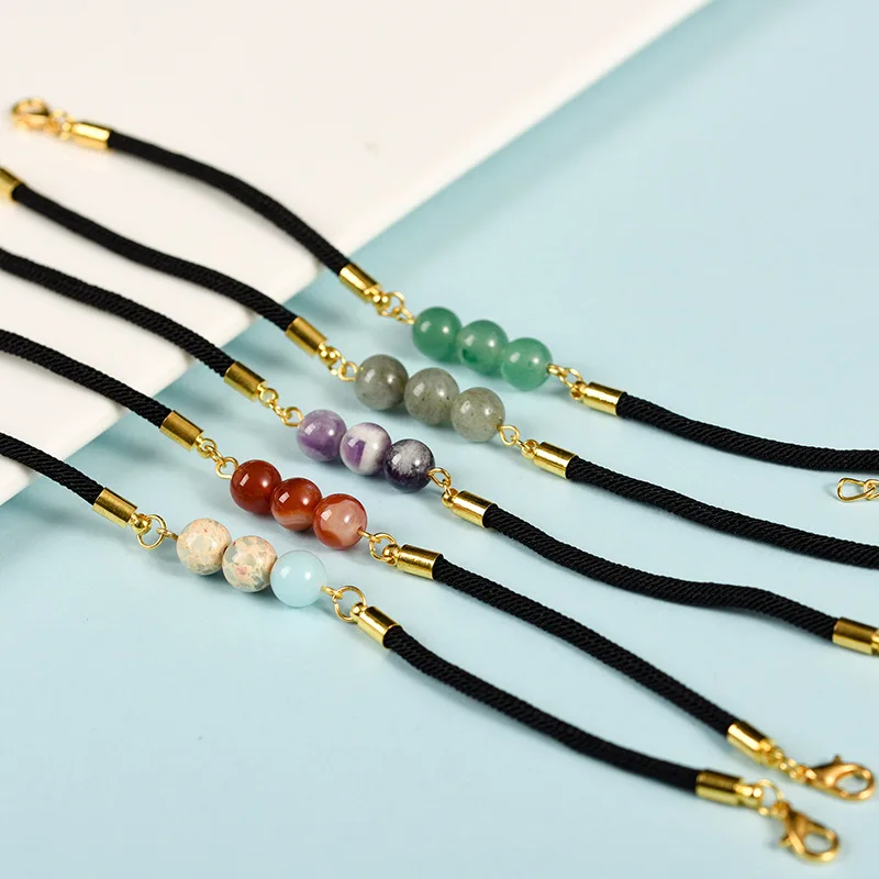 Men Women colorful gemstone Knotted wax cord Bracelets.jpg
