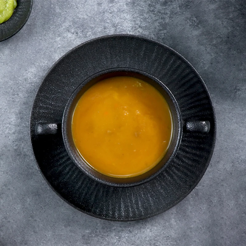 Hot Pot Plates Set Dinnerware Stoneware Black Ceramic Dishes Plates Set Dinner China Tableware Set For Restaurant