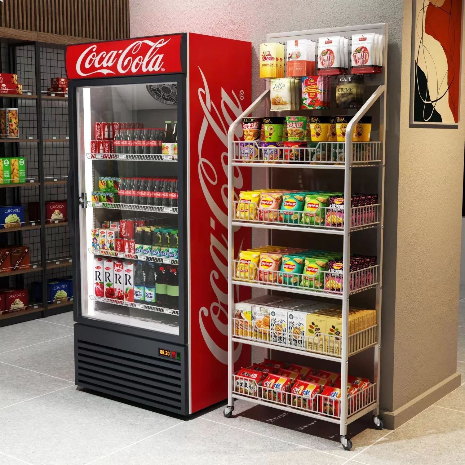 Convenient Store Supermarket Snack Shelf Storage Rack Metal Multi-layer Display for Drinks Food Toys Cashier-Movable Rack