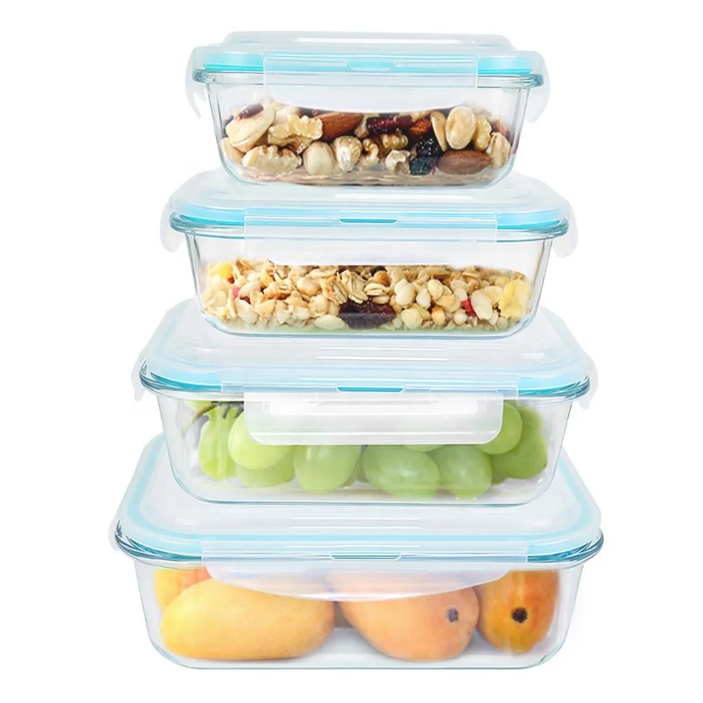 2021 Eco Friendly Airtight Large Glass Meal Prep Containers High Borosilicate Glass Food Containers Storage Set