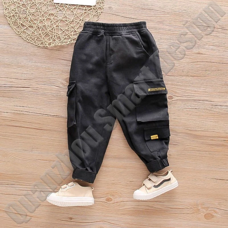 Daily Life Tech Wear Matte Black Pants Relaxed Fit Street wear Kids BoysJoggers Hip Hop High Street Leisure Trousers
