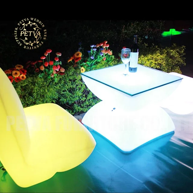 Wholesale bar led chair cube and table set furniture plastic bar table led lights night club
