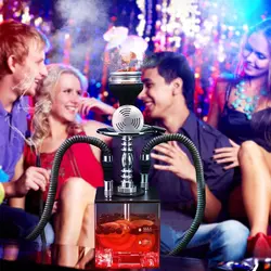 China Hookah Shisha Set Cube Modern Shisha include Vulcan HMD Silicone Phunnel Bowl Silk Pipe Coal Tongs Remote LED