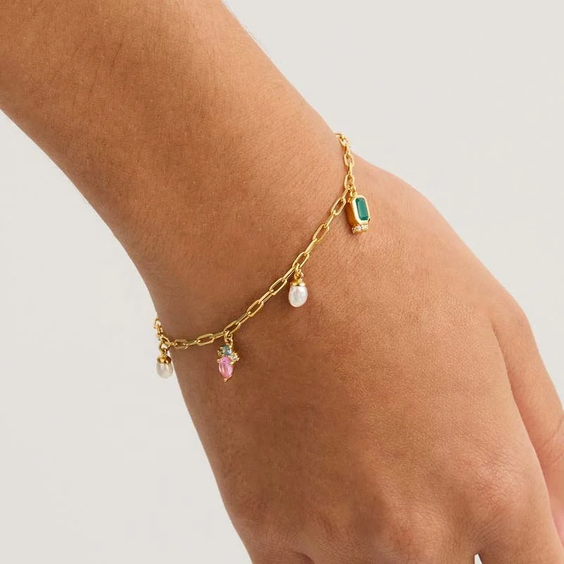 Милские модные роскошные ювелирные изделия 925 стерлингового серебра 18k позолоченный Радужный циркониевый жемчуг богемный браслет