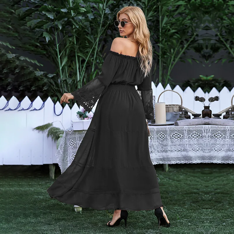 2022 New Arrival Ball Gown Women Sexy Off Shoulder Embroidered Flared Sleeve Lace Wedding Dresses