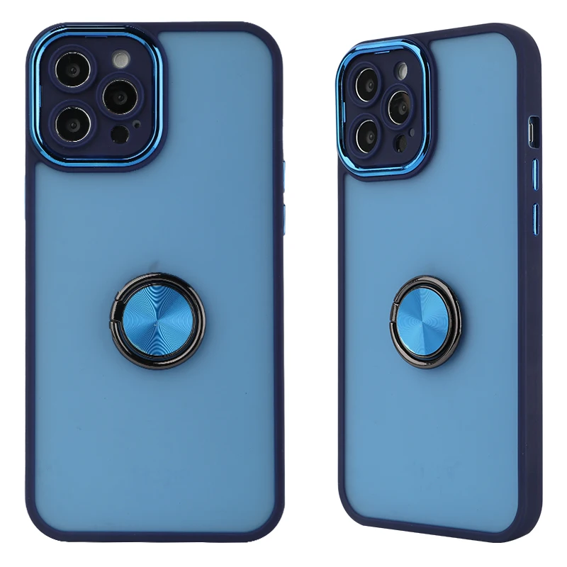 Matte Clear Acrylic Hard back cover Case  Ring Stand Phone Case Mobile with Metal Finger Ring Buckle Stand Case for mobile phone