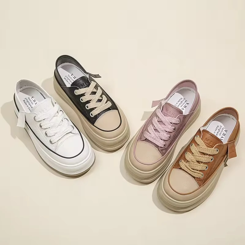 Женские 2024 кроссовки из мягкой кожи с круглым носком