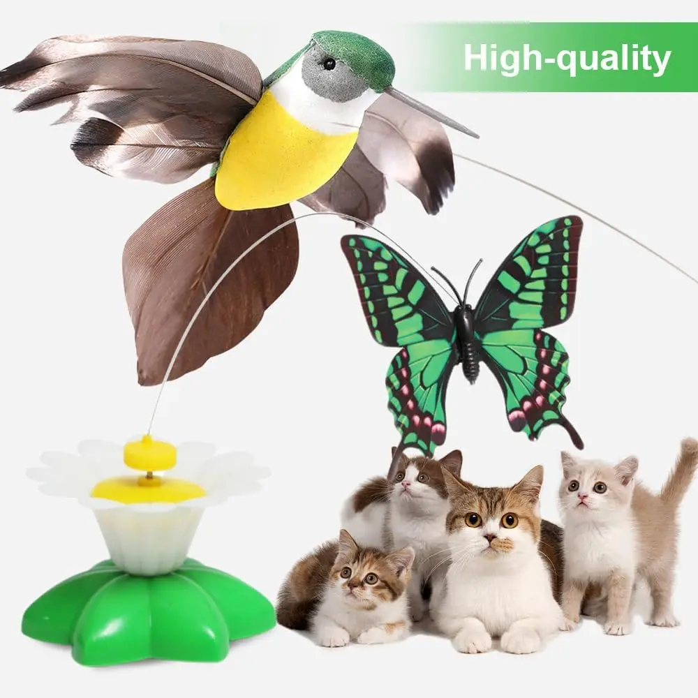 360 Degree Rotatable Electric Flying Bird Electric Bird Teasing Cat Toy Simulation Interactive Toys for Kitten Play Chase