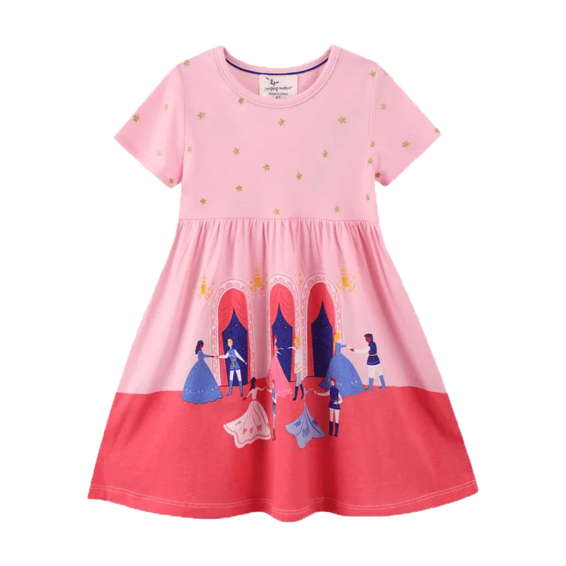 2022 Fashion Cute Korean Stylish Cotton 3D Flower Applique Baby Collar Pink Little Girls Clothes Dress For Kids Summer