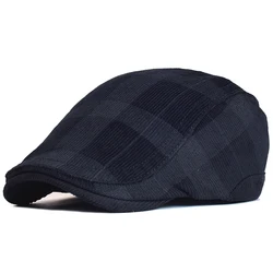 Winter Vintage Plaid Thick Beret Hat Corduroy Newsboy Cap Men Women England Gatsby Retro Hat Driver Flat Cap