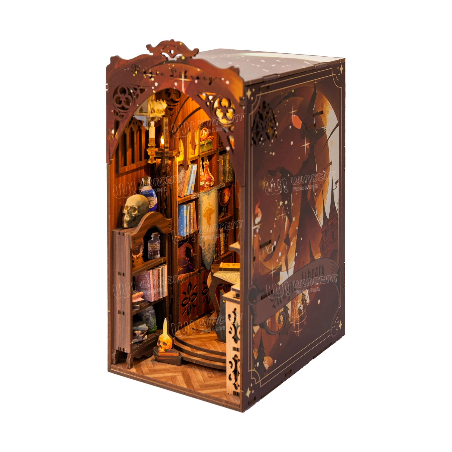 Body Sensor Light Wincent UV Printing design Miniature Doll house custom wooden models 3d puzzle jigsaw wooden book nook kit