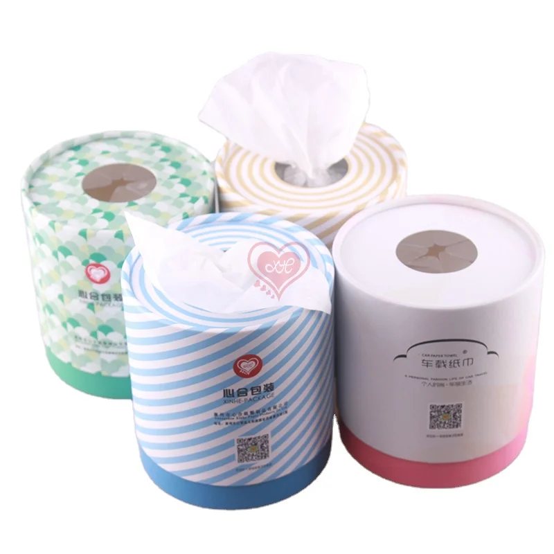 cylindrical printed cardboard tissue box/custom recycled paper material holder/round tissue paper box holder