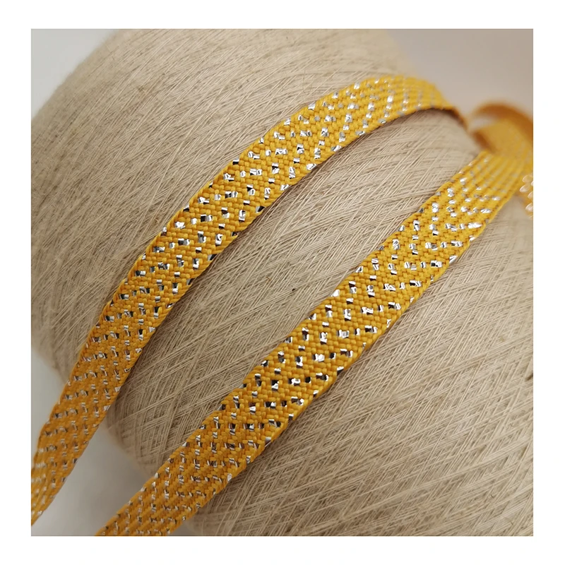 
10MM Gold single layer flat braid rope with Silver fiber for Clothing decoration 