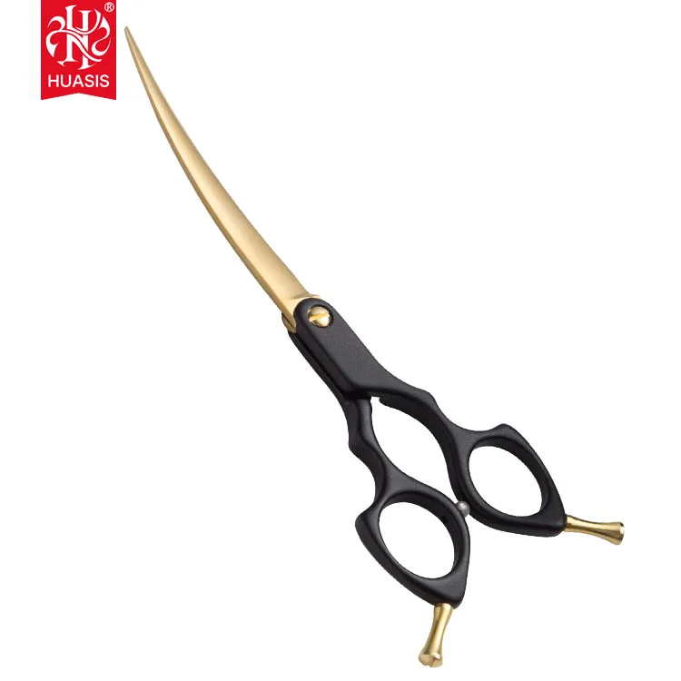 AR-JHQ Japan 440C Curved Shear Black and Gold Color Comfortable Feel Trimming Scissors for Pet 7 Colors Available