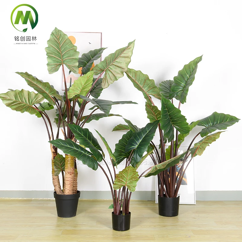 colorful green taro leaves bonsai  Green Leaf Tree Bonsai Real Touch Artificial Tree Plant For Outdoor Indoor Decor