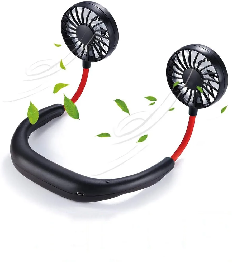 Hands Free Neck Fan Mini USB Personal Rechargeable Sports Wearable Neckband Fan 3 Speed Adjustable Headphone Design 1200mAH