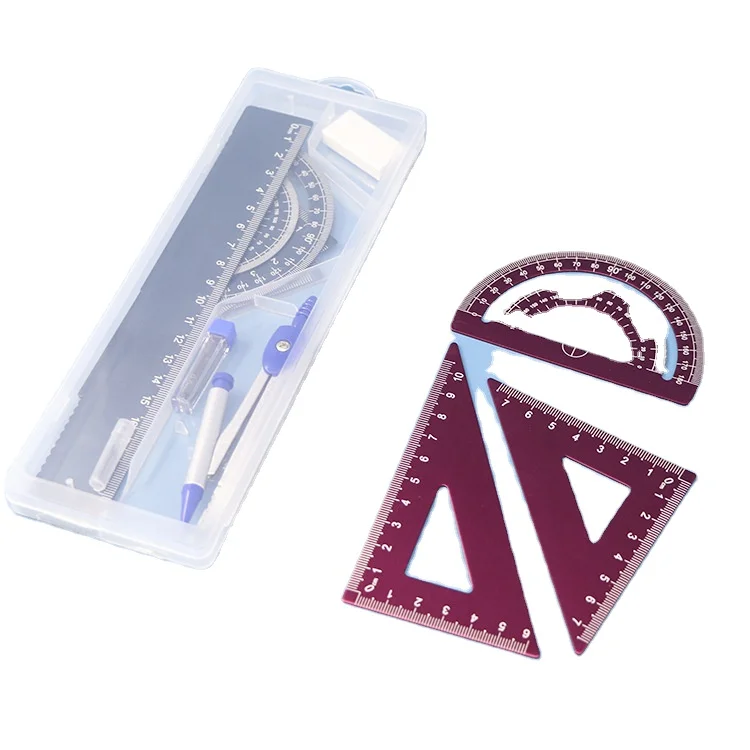 CHXN 20CM Graduation Student Metal Compass Ruler Five Piece Learning Set