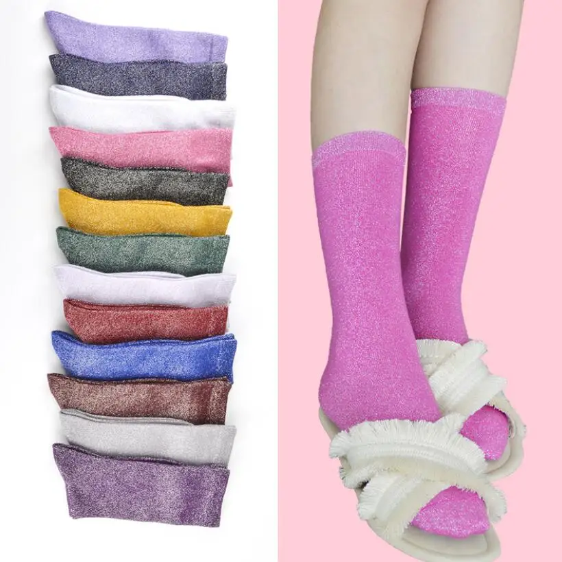 Glitter Lurex Socks for Women Customized Sports Shining Cotton Ankle Socks Luxury Warm Winter Socks