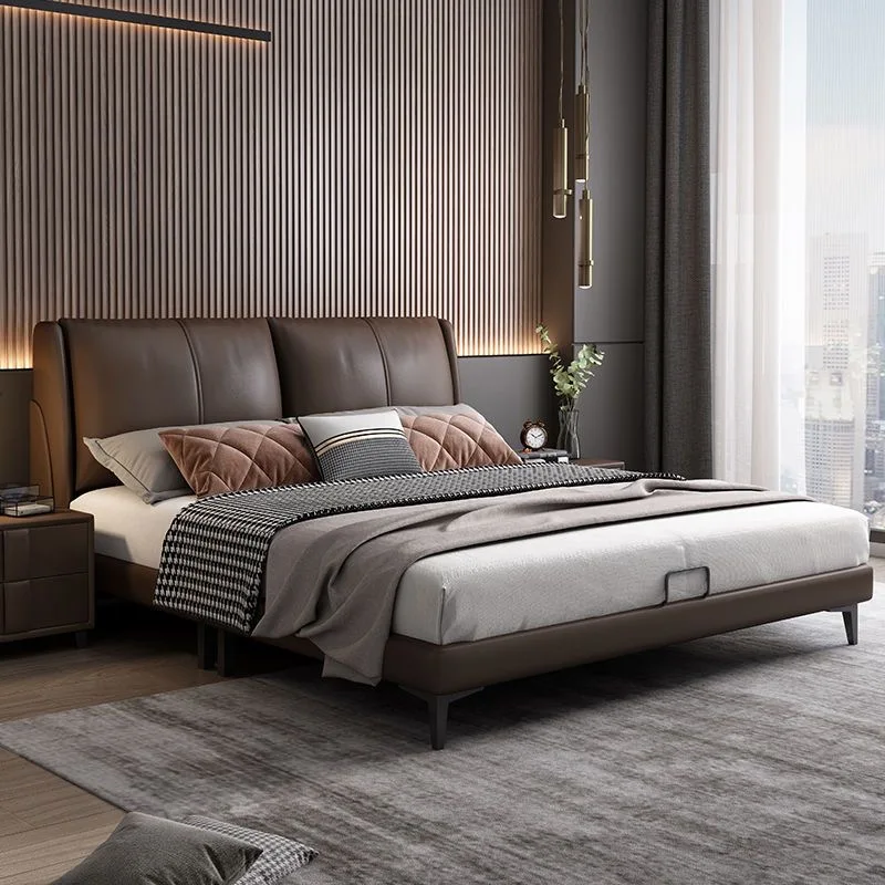 High quality new design lightweight luxury modern leather bed frame bedroom furniture Double bed 1.8m king bed