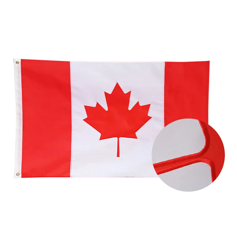 Luxury 3D Embroidered Canadian Flag with Brass Braid Waterproof 5*8ft Embroidered Canadian Flag