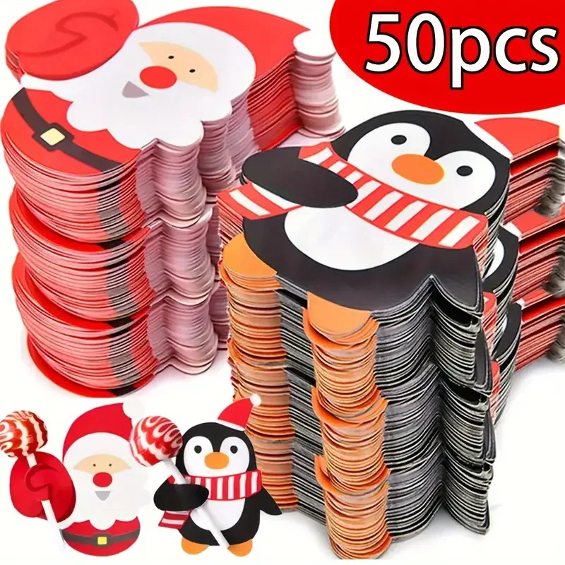 Wholesale 50 PCs Christmas Lollipop Paper Candy Holder Cards for Candy Package Wrapping Party Supplies