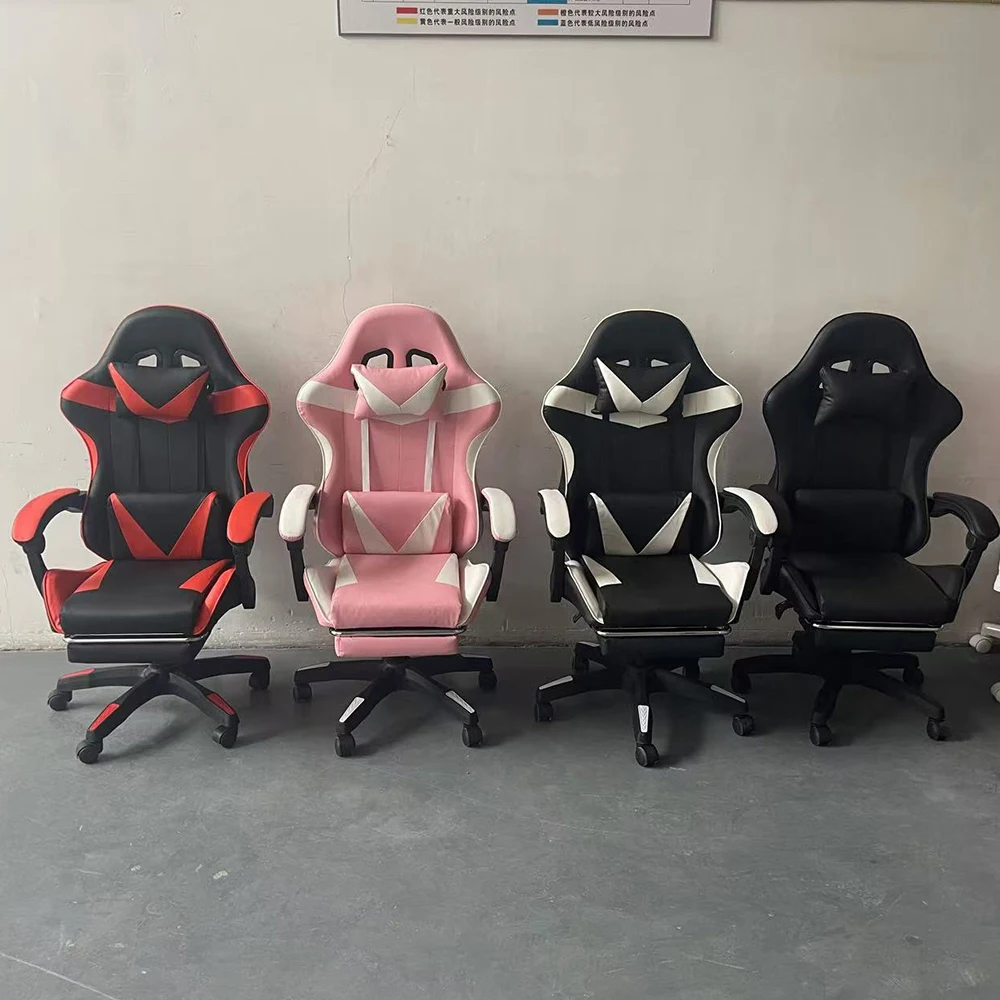 Ergonomic Leather PU Gaming Desk Chair Footrest Swivel Rocker Headrest Lumbar Support Home Office Use High Metal Massaging