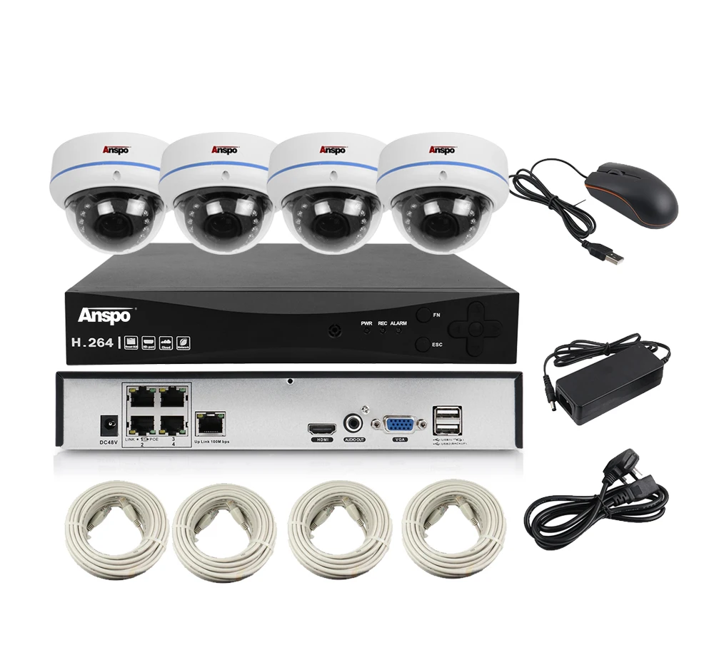 Anspo cctv CAMERA 4CH 8MP 4K POE NVR Kit  dome IP Camera  HDD CCTV System NVR infrared night vision