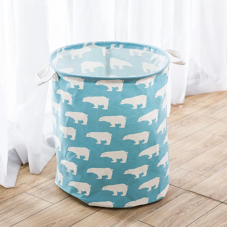 Drawstring Waterproof Round Cotton Linen Collapsible Storage Basket