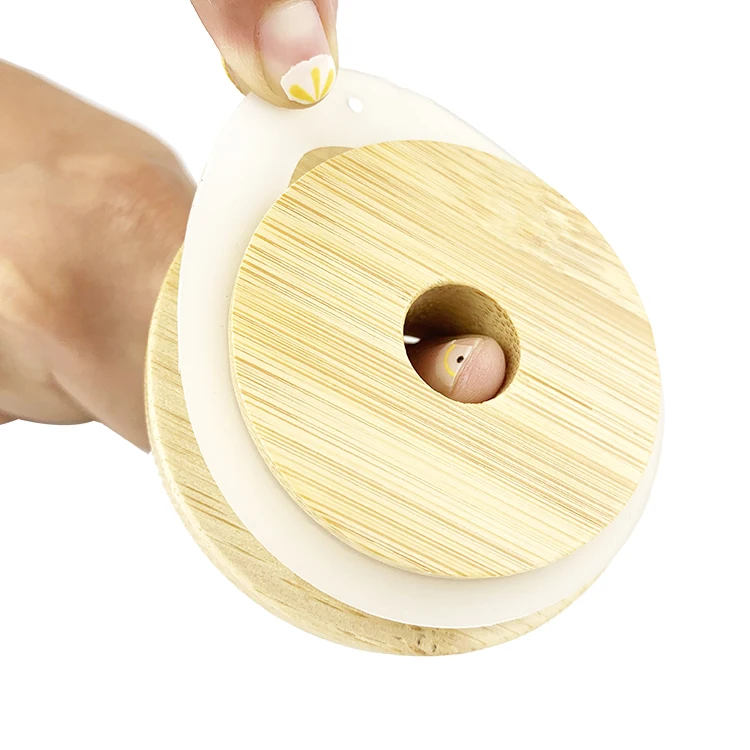 Food Grade Natural 86mm 70mm Regular &Wide Mouth Bamboo Lid with 15 mm Straw Hole for Glass Mason Jar