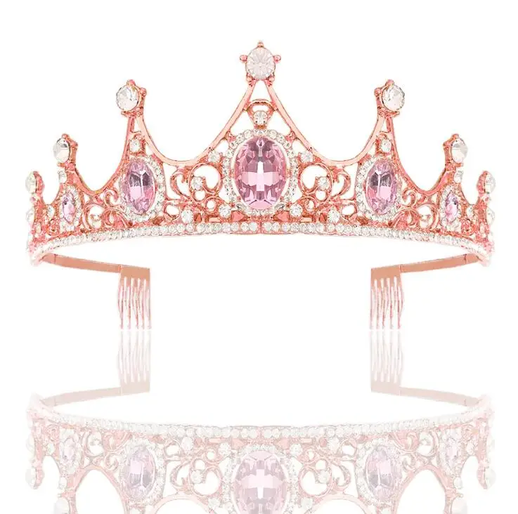 Тиара из розового золота с гребнем винтажная Хрустальная корона для девочек свадебные украшения на день рождения свадьбу