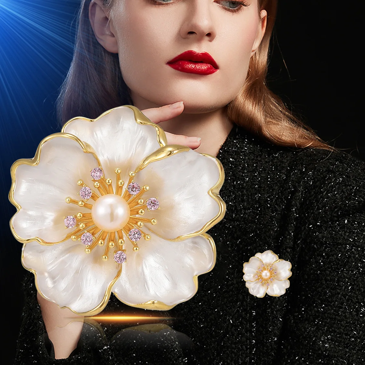Luxury Diamond Jewelry Brooches Accessories Zircon Pearl Flower Gold Royal Brooch For Women