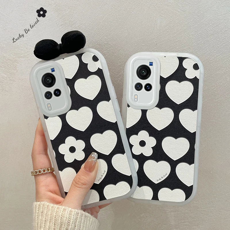 2022 New Girly Unique Cute Love Heart Phone Case With Bow-knot For Vivo OPPO Mobile Cover