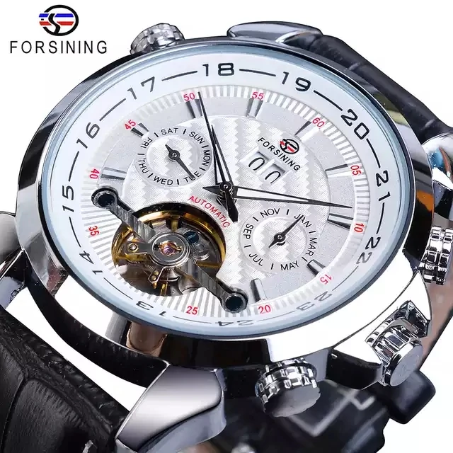 FORSINING GMT984 Stainless Steel Waterproof Mens Skeleton Watches Top Brand Luxury Transparent Mechanical Sport Male Wrist Watch