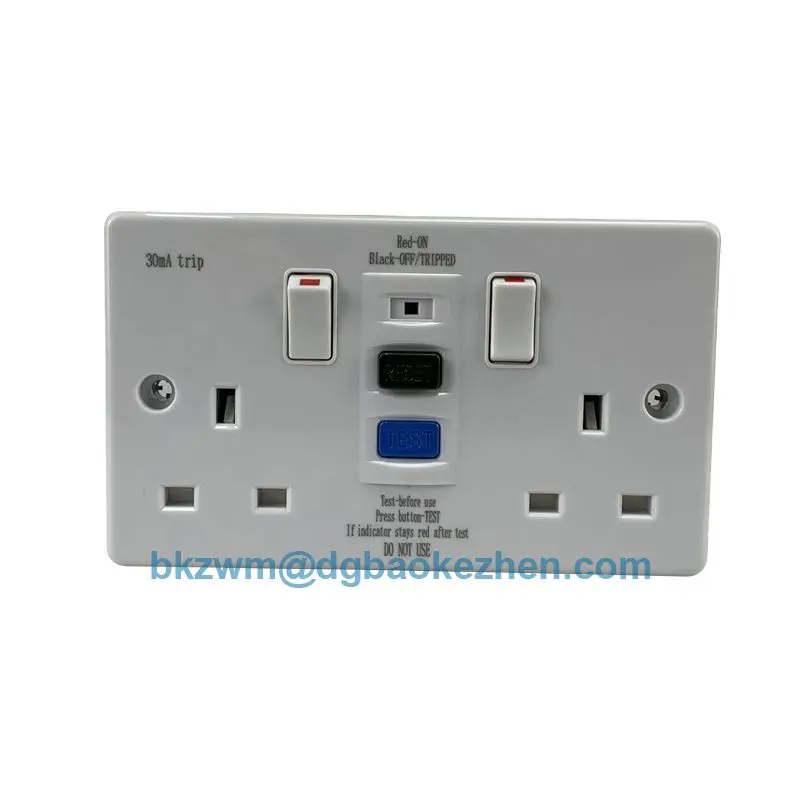Double Plastic RCD socket with switch