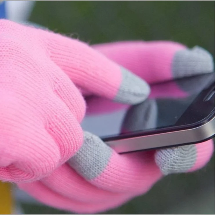 2021 winter hot sale touch screen acrylic plain knitted gloves for unisex