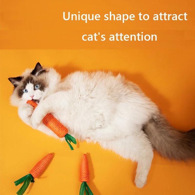Wholesale Handmade Sisal Rope Bite-Resistant Carrot Shaped Pet Cat Sound Chew Toys Built-in with Ring
