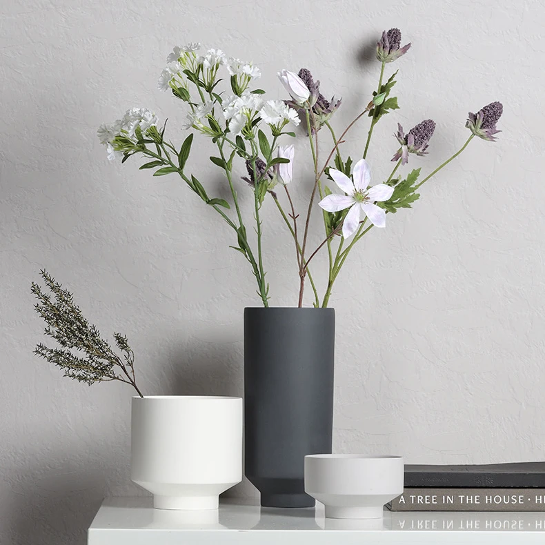 Home hotel ceramic decoration non glazed black vase nordic minimalist ceramic home decor vase