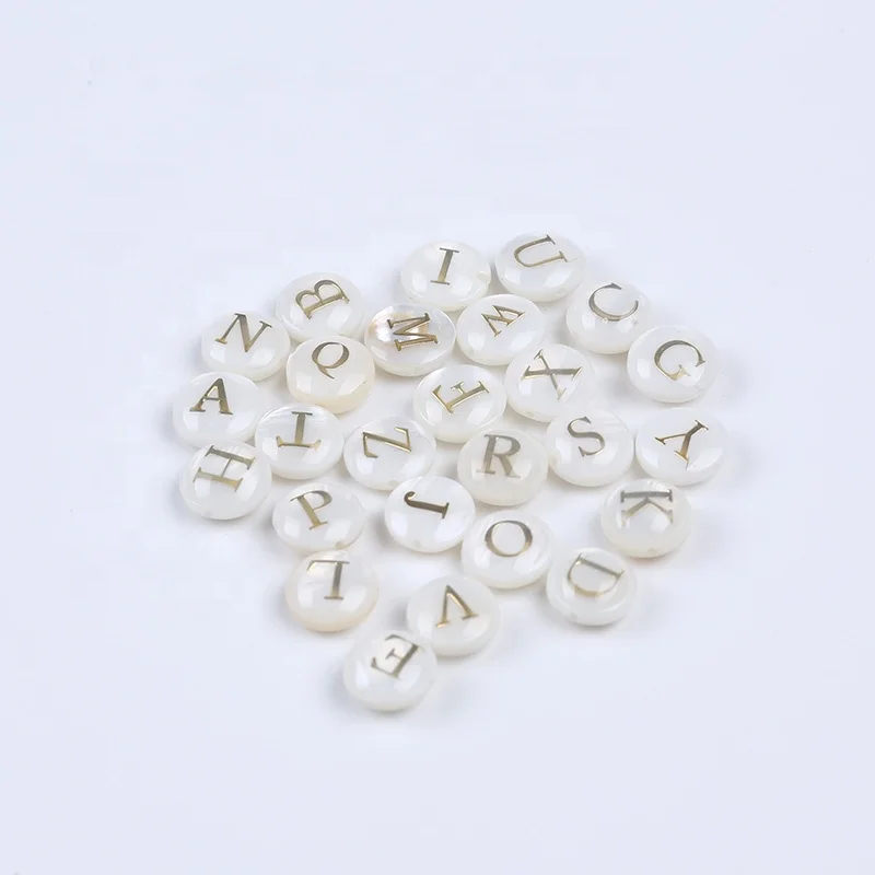Natural 8.5mm Round 26 Letters Alphabet Beads Freshwater Shell Beads For DIY Jewelry Making