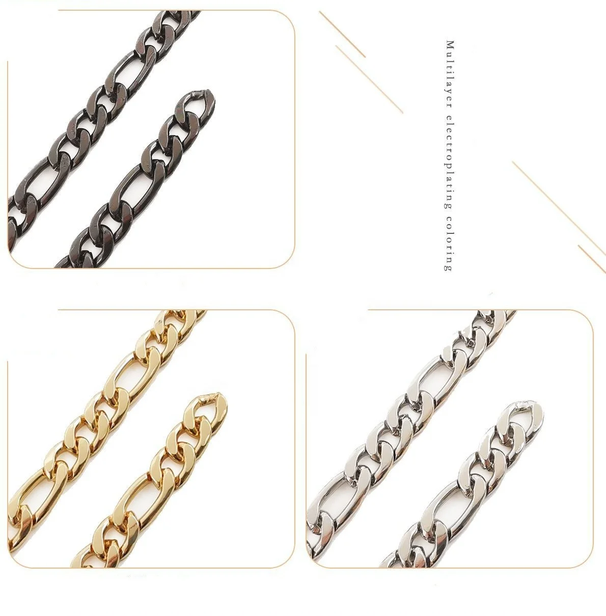 Steel Bag Chain DIY Metal Figaro Chain Replacement Shoulder Chain Strap for Handbag Bag Belt Handle Heavy Strong