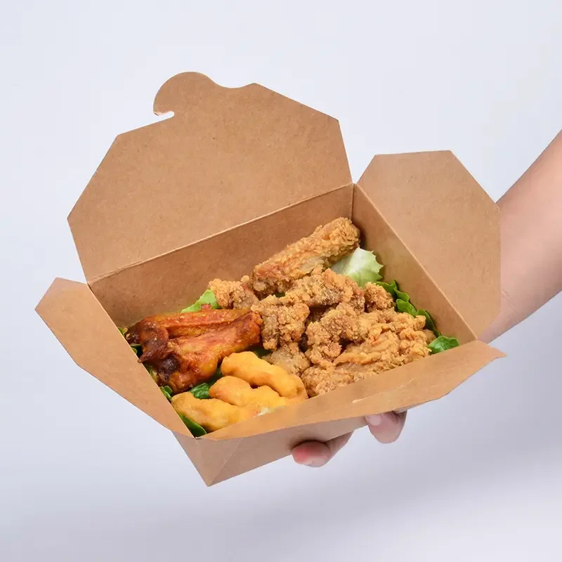 Disposable Waterproof Fast Food Packing Takeaway Take Out Snack Lunchbox Kraft Paper Food Containers Box Packaging
