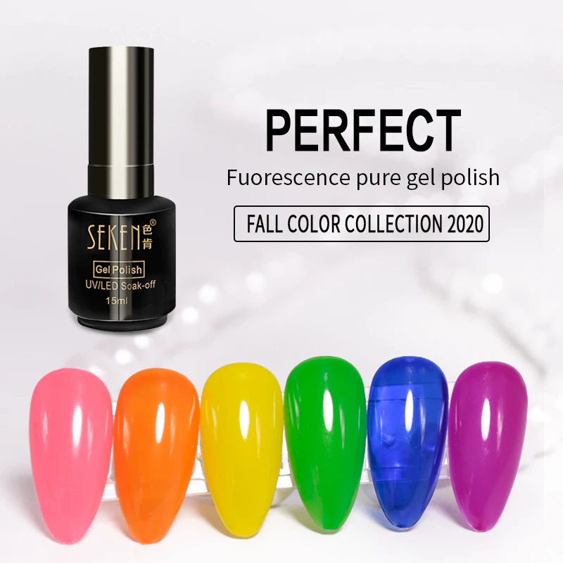 SEKEN 15ml neon color nail polish uv gel natural resin odorless soak off uv gel nail polish for nail salon