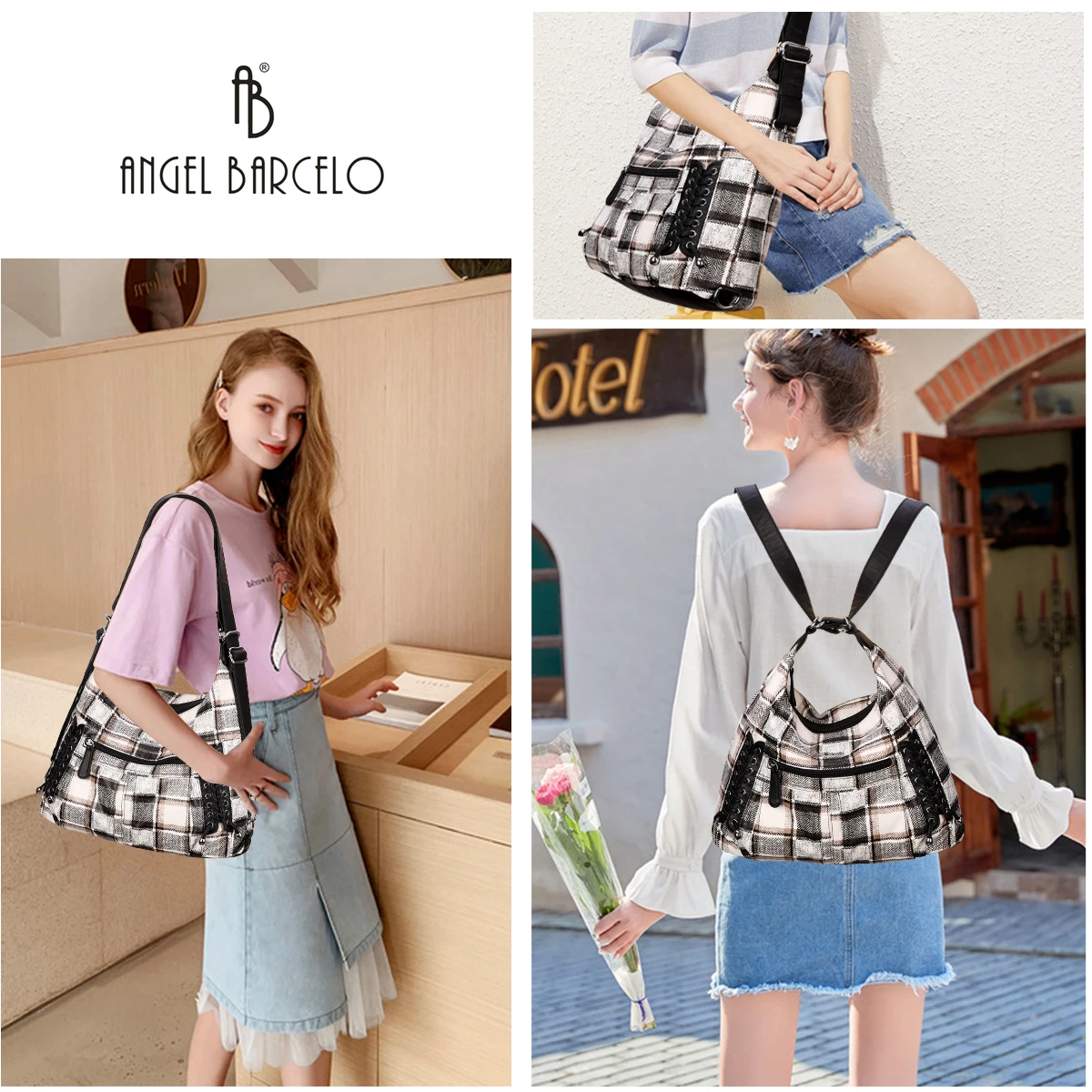 Korean Simple Style Bags Women Handbag Lady Handbag Set Angel Kiss 2019 Shoulder Bag Pu Fashion Plaid Printing &braid 2 Pcs