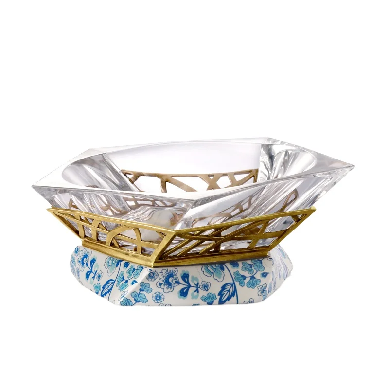 2023 Retro vintage brass antique decoration for hotel living room home with crane decor fruit plate