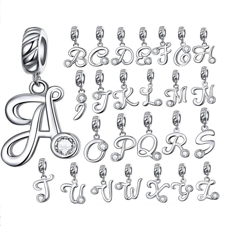 925 Sterling Silver Alphabet Letter DIY Dangle Beads Fit Original Charm Bracelet Necklace For Jewelry Making