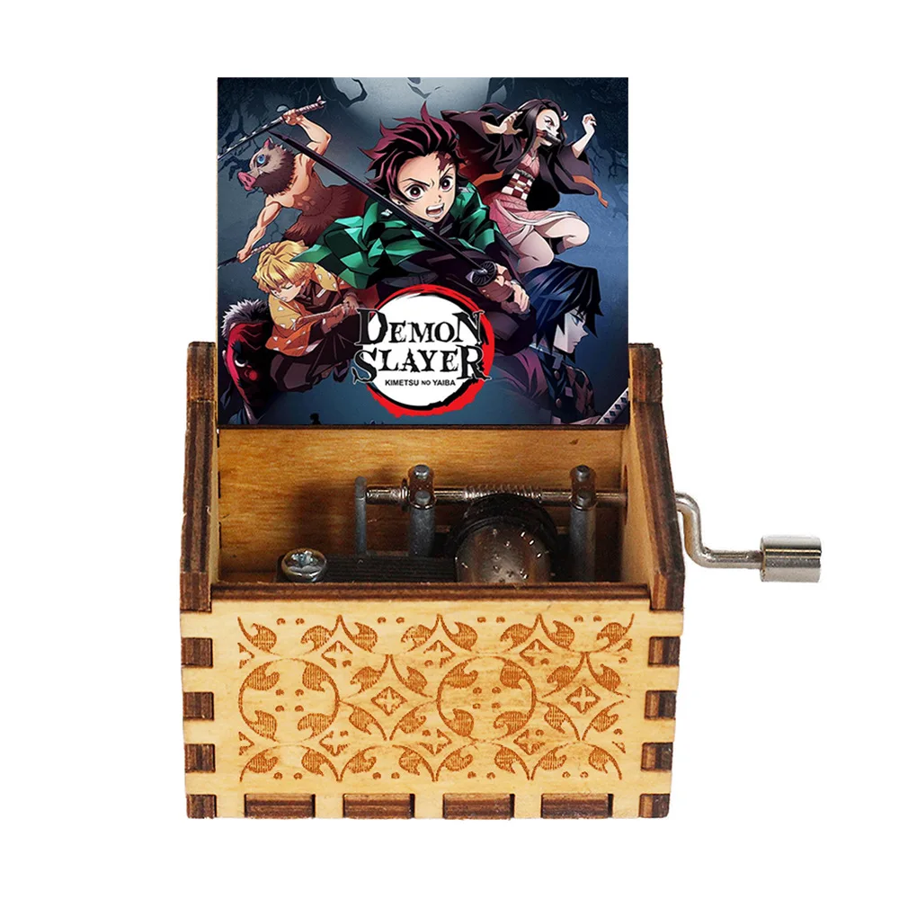 Anime Hand Crank Melody Laser Engraved Demon Slayer Kimetsu no Yaiba Wooden Anime Music Box
