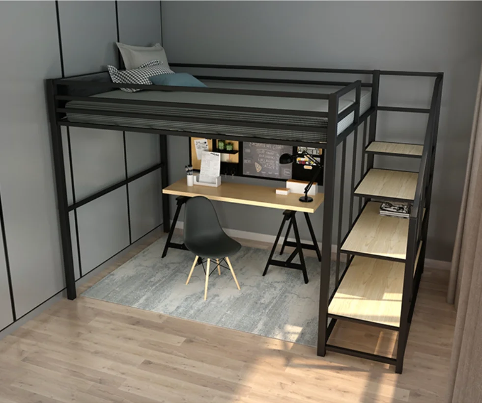 
Nordic Wind Modern Simple Bed-Up and-Down Dormitory Multifunctional Pavilion Elevated Single Bunk Beds 