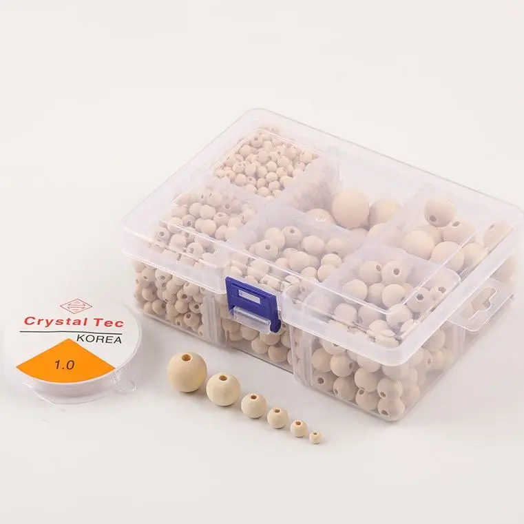 Amazon Hot Sale DIY Natural Wooden Round Beads White Wooden Beads Wooden Bead Necklace Jewelry
