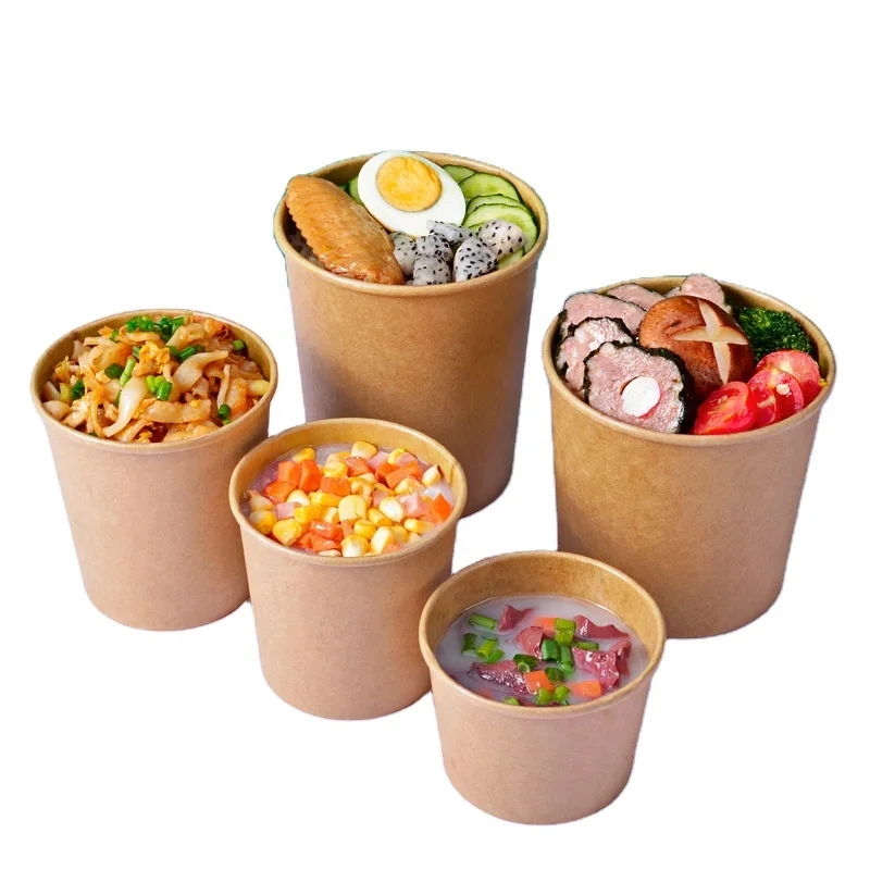 Eco waterproof and grease proof brown kraft paper bowl container soup cup