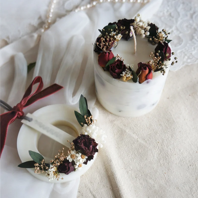 Gift Box Luxury Private Label Dried Flower Soy Scented Candle and Wax Tablet Gift Set