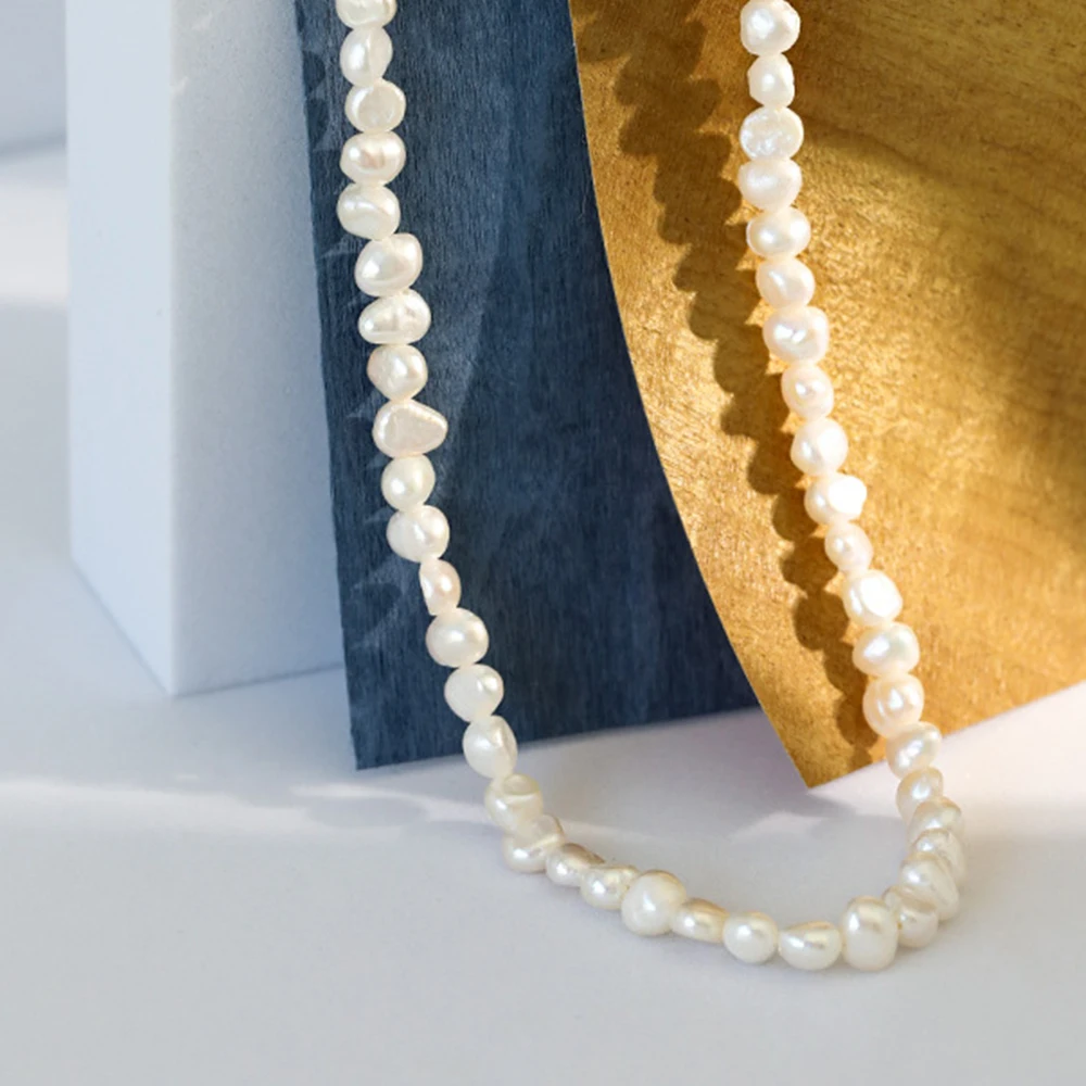 Женские 925 стерлингового серебра барокко кристальночистый пресной воды из бисера жемчужное ожерелье ювелирные изделия Воротник-де-Перлас